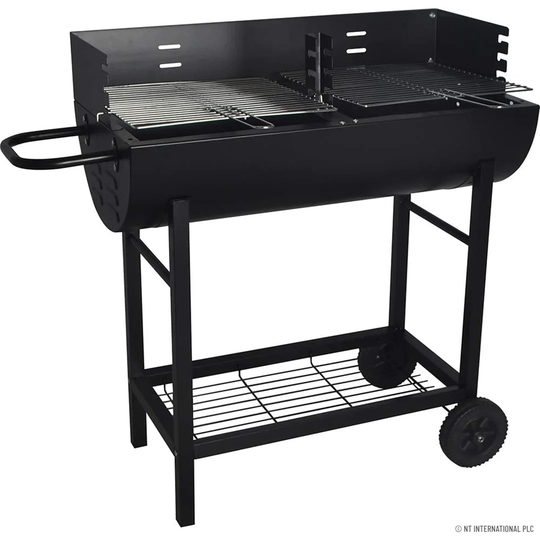 HALF DRUM BARREL STEEL BBQ CHARCOAL GARDEN BARBECUE BLACK ADJUSTABLE GRILL