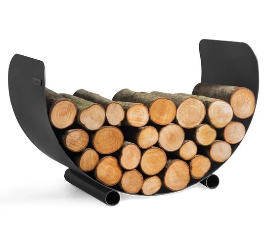 Half Moon Log Carrier TURYN In Black Steel Diameter 70Cm