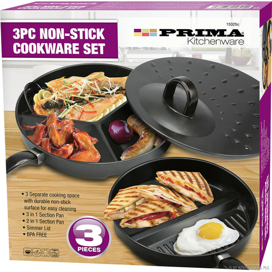 NEW 3PC NON STICK COOKWARE SET KITCHEN COOKING SAUCEPAN HANDLE LID