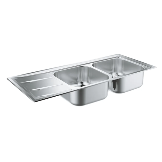 GROHE K500 stainless steel double sink with drainer, built-in, with overflow and automatic waste fitting, 1160x500mm 31588SD0