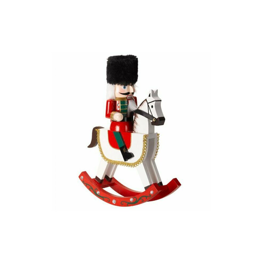Christmas Wooden Cavalry Soldier Nutcracker on Rocking horseback Ornament