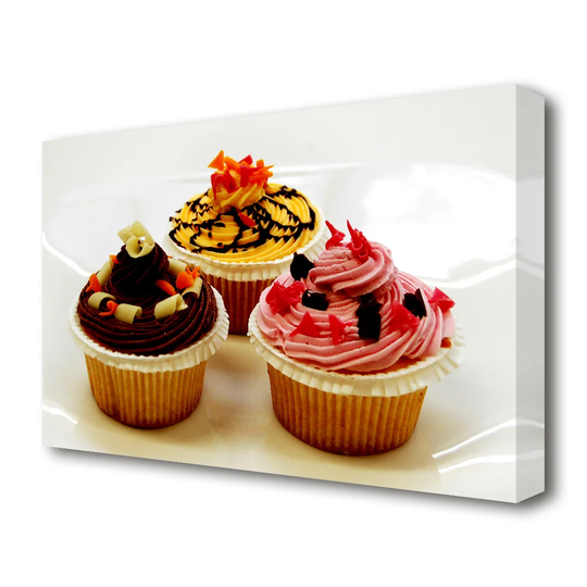 Cupcake Trio Kitchen - Wrapped Canvas Photograph Print