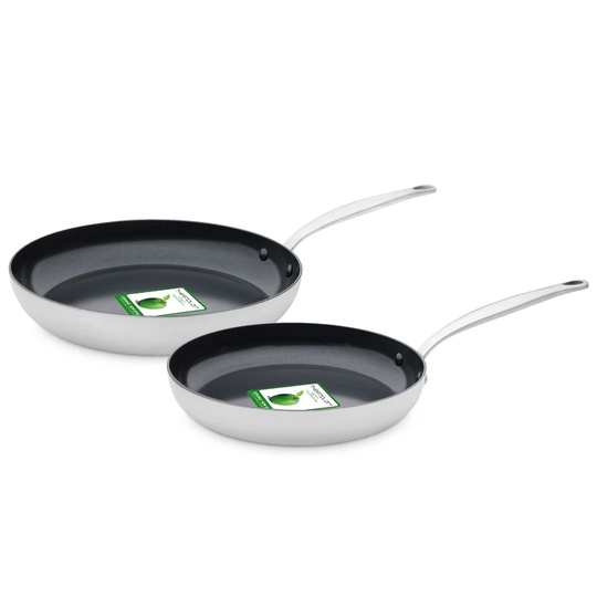 GreenPan Barcelona Evershine 3-Ply Stainless Steel 24cm & 28cm Frying Pan Set