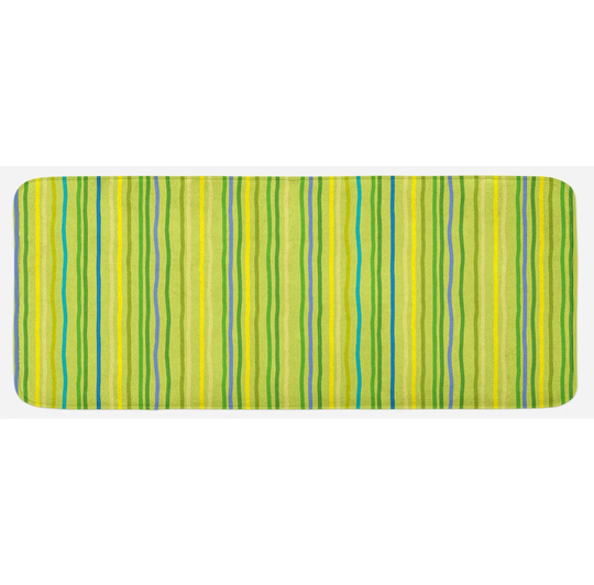 Lime Green Kitchen Mat Soft Geometric Lines