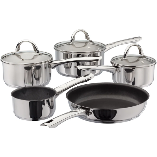 Kaufmann Sienna, 5 Piece Stainless Steel Saucepan Set. 14cm Non-Stick Milk Pan ,16/18/20cm Saucepans & 26cm Non-Stick Frying Pan