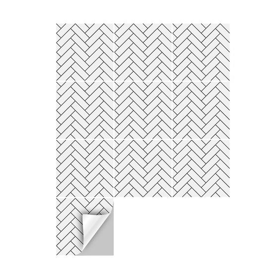 (J, 20 x 20cm) White Herringbone Tile Stickers for Kitchen Backsplash Bathroom Floor Countertop Waterproof Removable Decals Home Decor, 10PCS