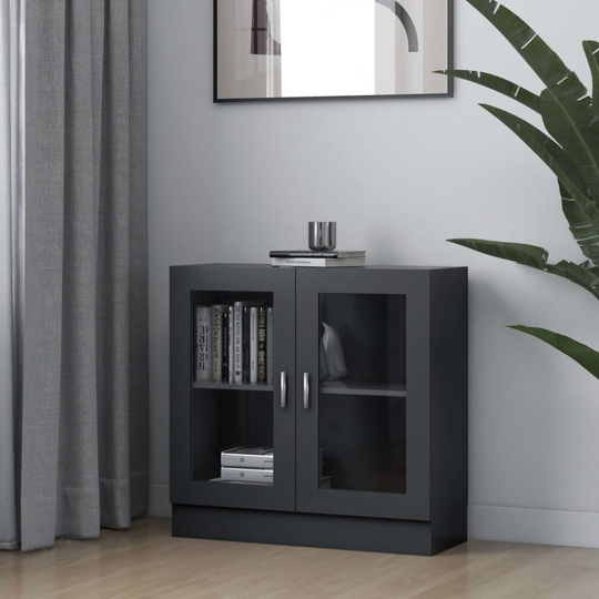 vidaXL Vitrine Cabinet Grey Chipboard Book Storage Rack Bookcase Sideboard