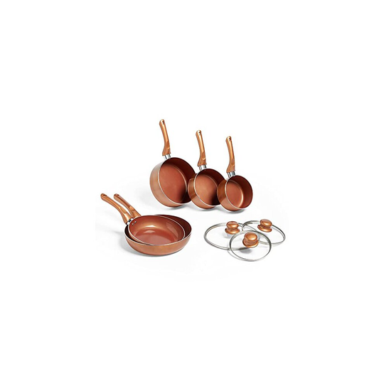 VonShef Copper Effect Pan Set 5 Piece - Suitable for All Hob Types, Induction Safe/Friendly Saucepans & Frying Pans Bundle with Glass Ventilated