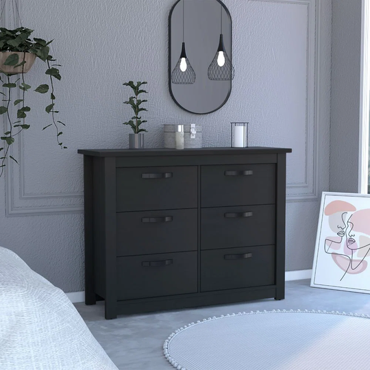 TUHOME Double Dresser With 6 Drawers Becca, 120 CM W X 40,7 CM D X 91,7 CM H, Black