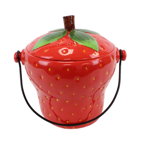 Red Strawberry Ceramic Compost Caddy/Food Waste Bin (2.5 Litre)