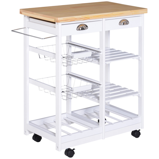 HOMCOM Rolling Kitchen Island Trolley Serving Cart w/ Drawer Shelves