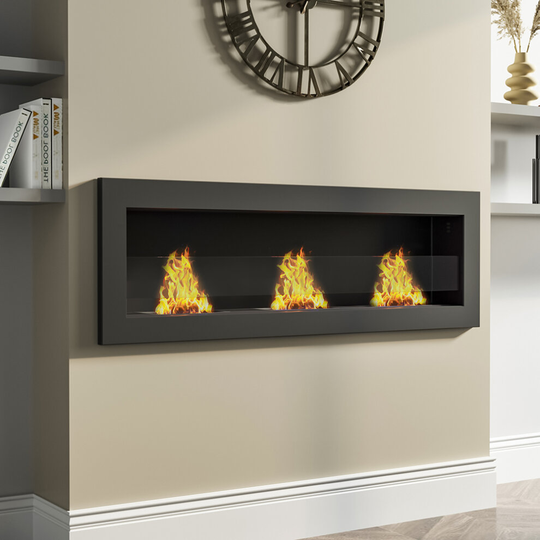 (120CM Black) Indoor Wall Mounted Recessed Bio Ethanol Fireplace Realistic Flame