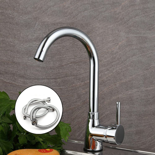 Kitchen Mixer Tap Single Lever Brass Modern Chrome 360° Swivel Spout