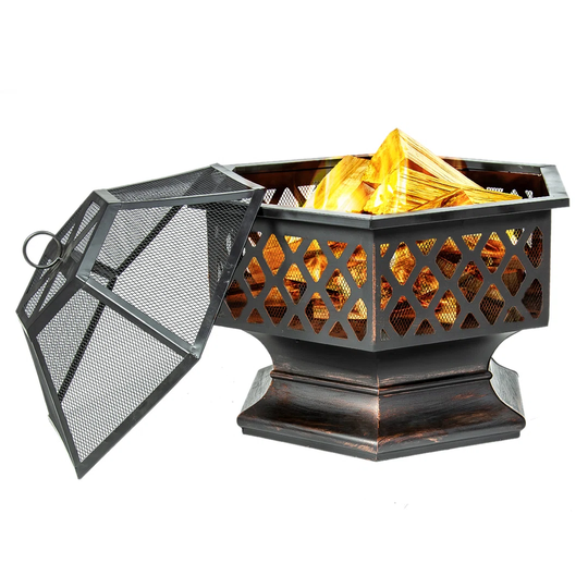 Auzenne 64Cm H x 62Cm W Iron Wood Burning Outdoor Fire Pit with Lid