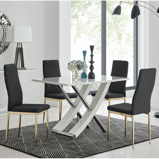 Chowchilla 4 Dining Table And 4 Mustard Gold Leg Chairs