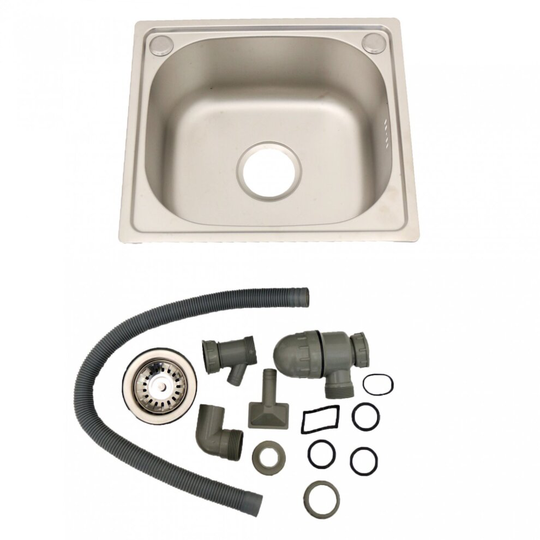 Oypla Brushed Stainless Steel Top Mount Kitchen Bowl Sink - Includes Full Plumbing Kit