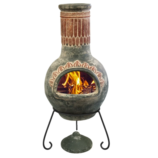 Plumas Mexican Clay Chimenea in Green and Red