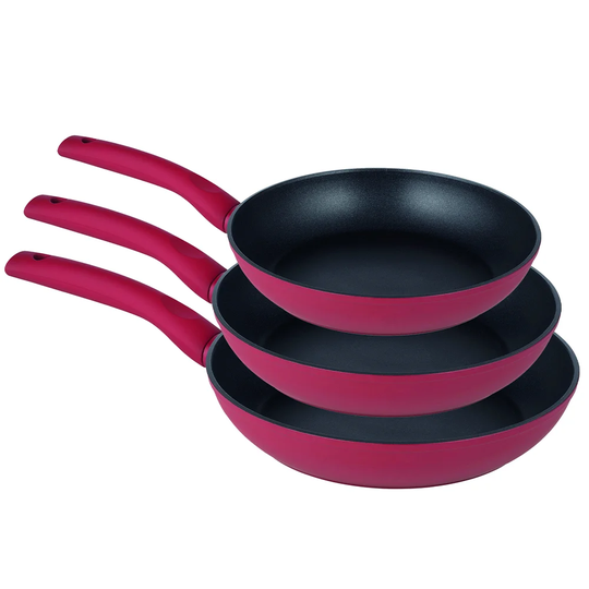 3 Pcs Pan Set Red 20 24 28 Cm Frying Pan Induction Marble