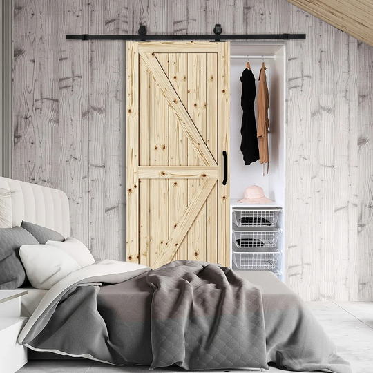 6.6FT Sliding Barn Door Hardware Closet Top Mount Hanger Roller Track Rail Kit Iron