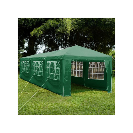 (Green) Gazebo 3x9m Tall Long Party Shelter Sides Folding