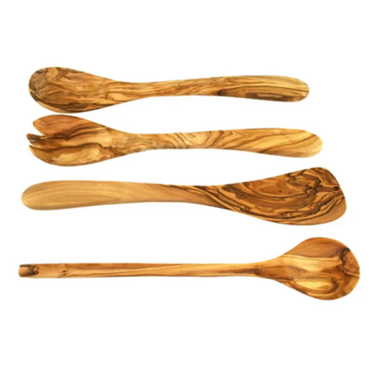 Kitchen cutlery: 1 round cooking spoon, 1 smooth spatula and 1 salad servers
