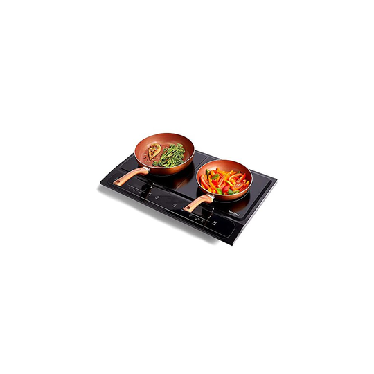 VonShef Twin Induction Hob - 2800W Portable Dual, Double Plate Electric Table Top with LED Display, Built-In Timer, 10 Heat Settings (60-240C) for