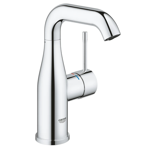 GROHE Essence basin tap, smooth body, medium high spout, 0°/150°/ 360° adjustable swivel range, GROHE EcoJoy 23463001