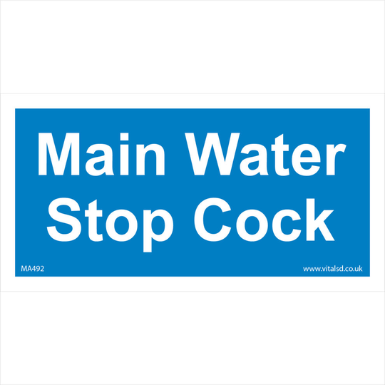 (200 x 100mm - 8 x 4, Sticker / Sav - White Background) MA492 Main Water Stop Cock SIGN plumbing valve hydrant faucet tap workplace