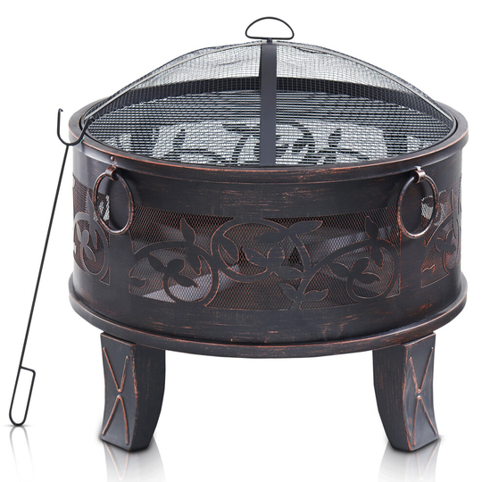 LIVIVO ROUND LATTICE FIRE PIT 26" W/BBQ GRILL OUTDOOR GARDEN FIRE PIT