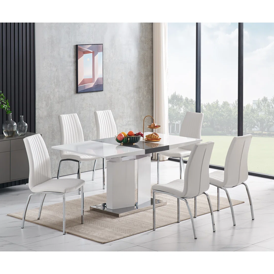 Madrid 6 Seater Dining Table & 6 Modalux Grey Chairs