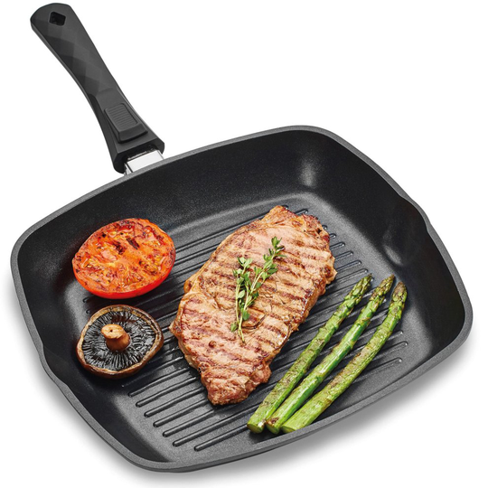 Andrew James Griddle Pan for All Hobs Including Induction | Oven Proof Non-Stick Aluminium Pan with Removable Handle for Steak or BBQ Plus grilled...