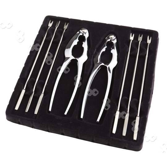 8x Stainless Steel Seafood Crab Lobster Nutcracker Forks Pliers Tool Set
