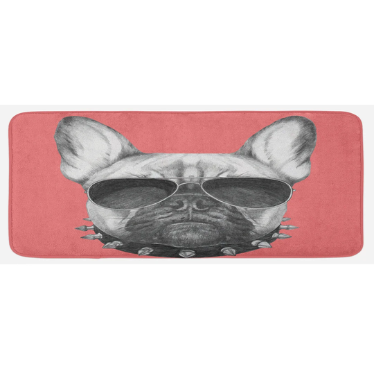 Bulldog Kitchen Mat Dog Sketch Sunglasses