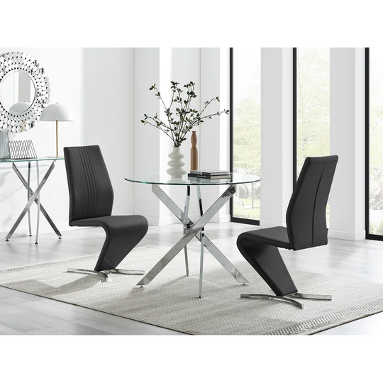 Novara 100Cm Round Dining Table & 2 Black Willow Chairs