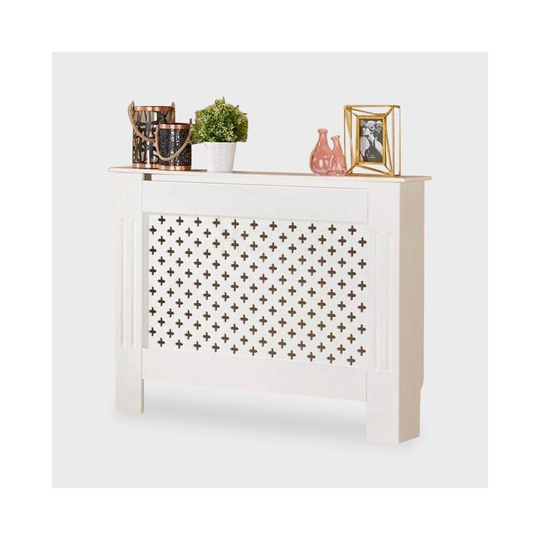 Medium Radiator Cover Criss Cross Grill White Wall Shelf Cabinet MDF