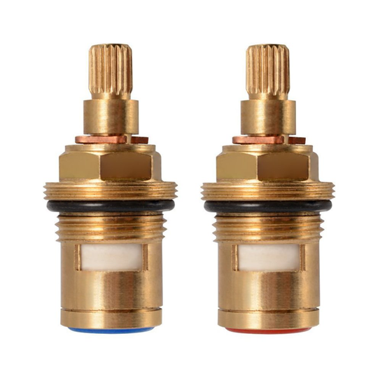 Replacement Brass Ceramic Stem Disc Cartridge Faucet Valve Quarter Turn 1/2" for Bathroom Kitchen Tap (1 Pair Hot & Cold)
