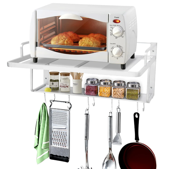 Space Aluminum Double Layers Hanging Microwave Oven Rack Stand Kitchen Storage Shelf Organizer