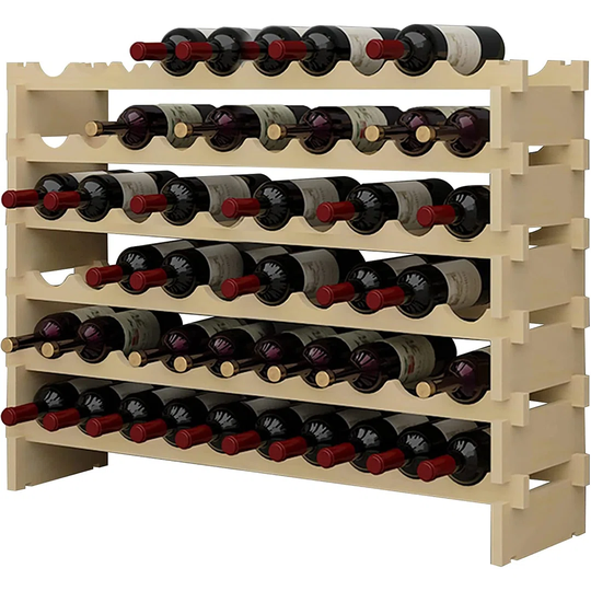 60 Bottle Capacity Stackable Storage Wine Rack 6-Tier Standing Bottles Wood Storage Shelf