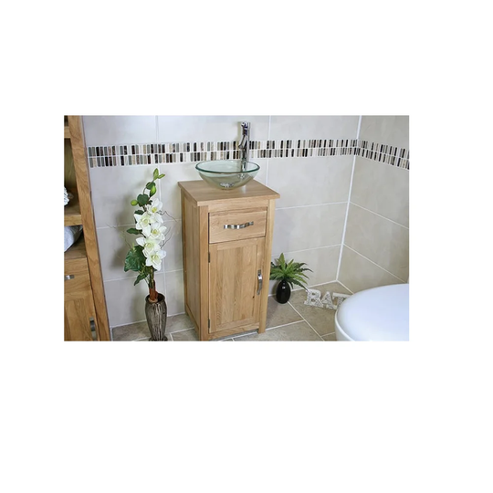 Cowgill Compact Solid Oak 400mm Free-Standing Single Vanity Unit