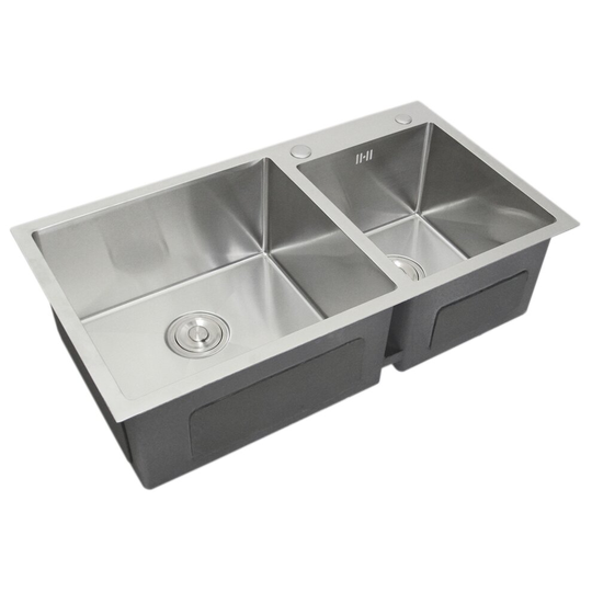 Stainless Steel Double Kitchen Sink Square Satin Finish Handmade Commercial