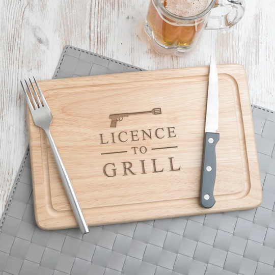 Licence To Grill Wooden Chopping Board - Meat Serving Board - Funny Gifts For Men Birthday Christmas - Novelty Cooking Gifts For Men - Kitchen Gifts F