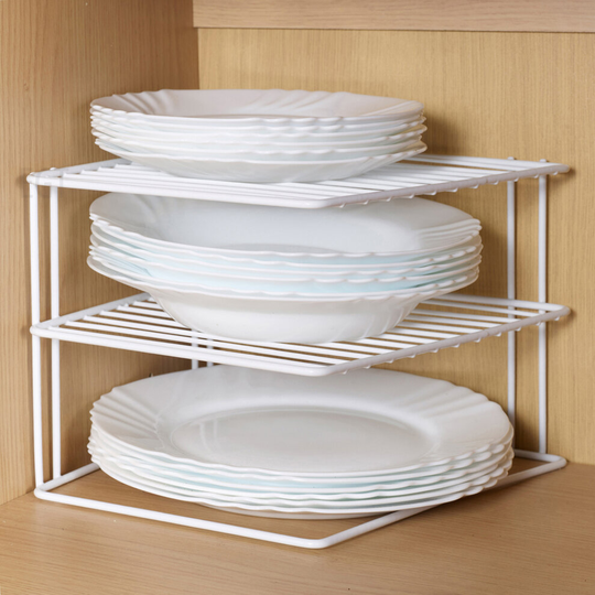 Metal Wire 3 Tier Corner Plate Stand Rack Kitchen Cupboard Storage