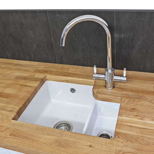Reginox Tuscany Kitchen Sink LH Large 1.5 Bowl White Ceramic Undermount Waste