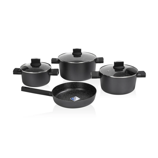 Set Of Pots With 7 Pieces, Zilan ZLN0959 Black, Covered In Marble, Soft Touch Handles