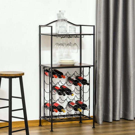 Comptche 30 Bottle Floor Wine Bottle and Glass Rack in Rustic Brown