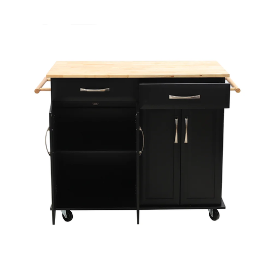Abrego 106 Cm Solid Wood Kitchen Island with Locking Wheels
