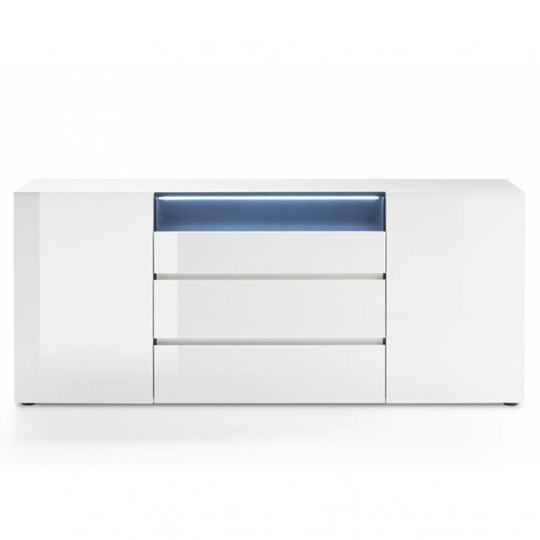 VERONA White Glossy Lacquer Sideboard 2 Doors 3 Drawers