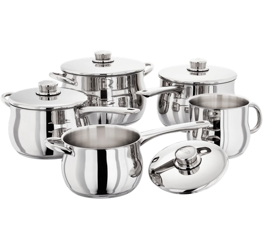Stellar 1000, 5 Piece Stainless Steel Deep Saucepan Set, 14cm milk/sauce pot, 16/18/20cm Deep Saucepans, 22cm Stockpot