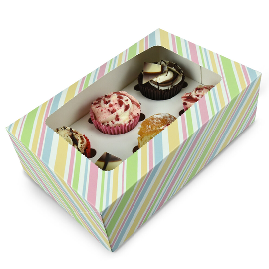(Multi-Coloured, Single) Cupcake Boxes With Inserts And Display Window