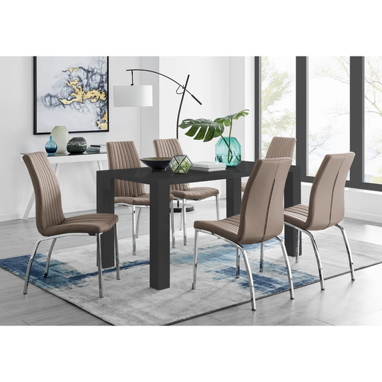 Chowchilla 6 Black Dining Table And 6 Cappuccino Chairs